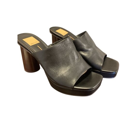 NWOT Dolce Vita 8.5 Black Leather Slip-On Heels 4" Block Heel Shoes - Picture 1 of 9